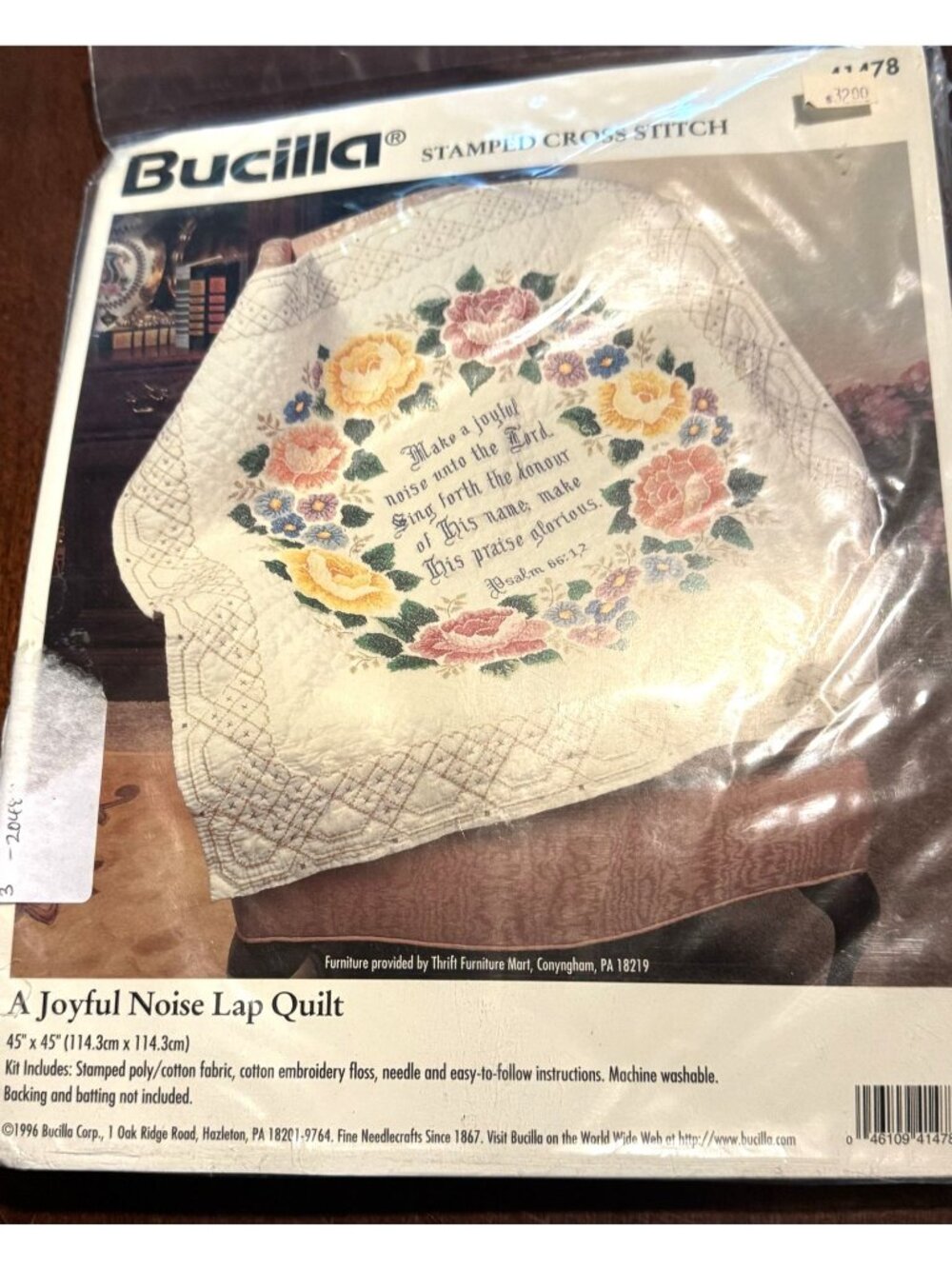 Bucilla Stamped Cross-Stitch Kit "A Joyful Noise" Lap Quilt 45"x45" Psalm 66:2 R